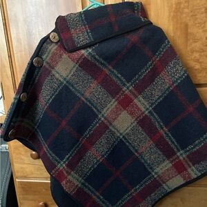 Source Unknown Plaid Cape - Navy, Red, and Tan